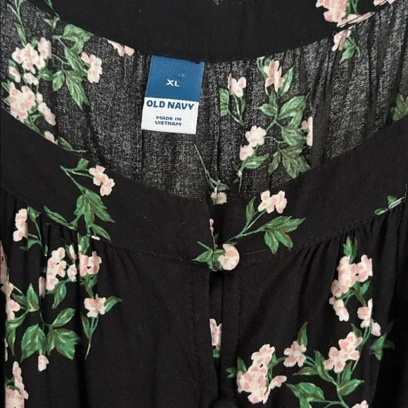 Old Navy Black Floral Long-Sleeve Tiered Maxi Swing Dress Women’s Size XL - Picture 6 of 6